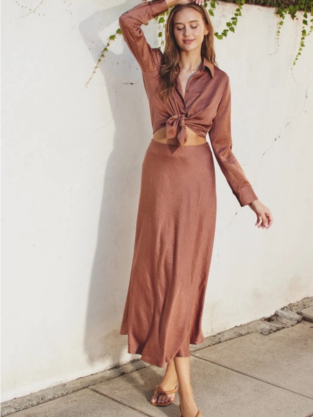 Women’s High-Waist Midi Skirt in Rust